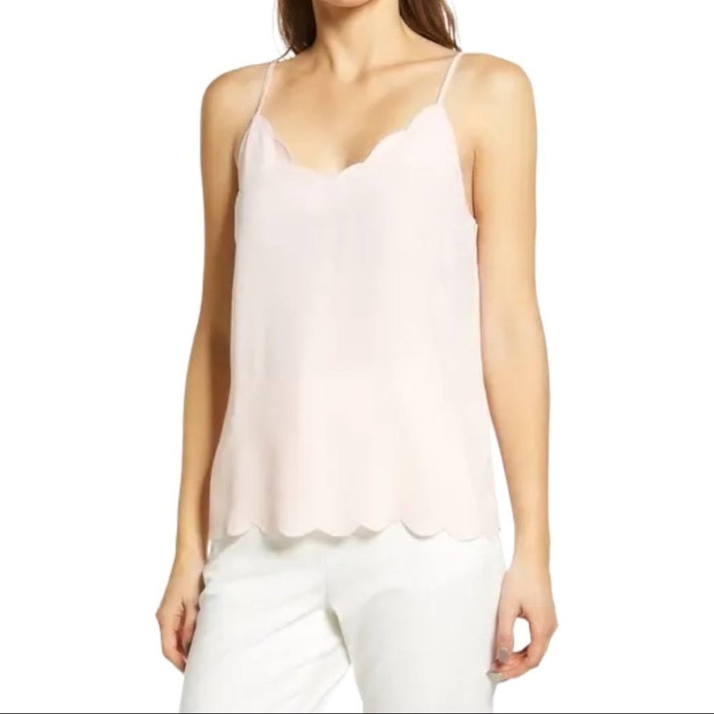 NWT Halogen Womens Camisole Cami Top Pink Spaghetti Strap Scallop Detail